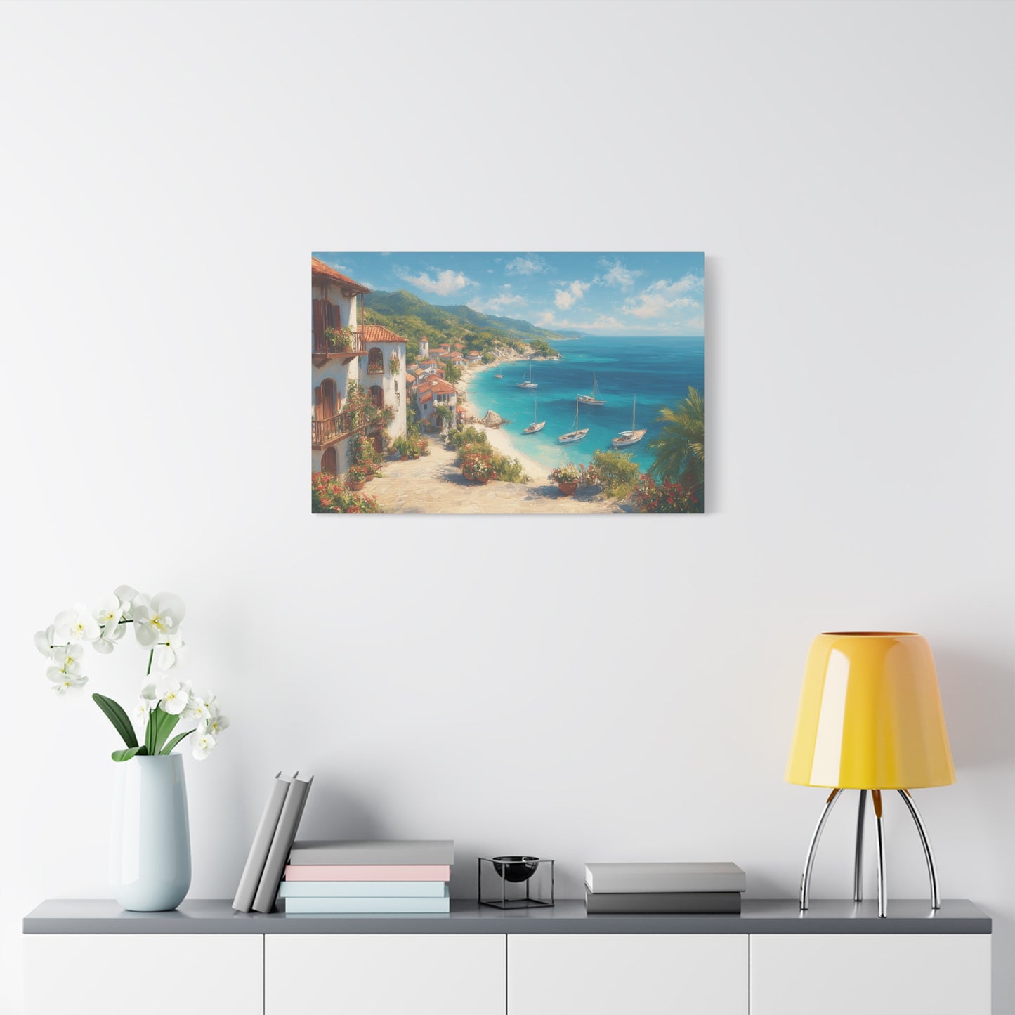 Village by the Sea -Coastal Serenity Canvas Print, Beach Decor, Wall Art for Home, Gift for Beach Lovers