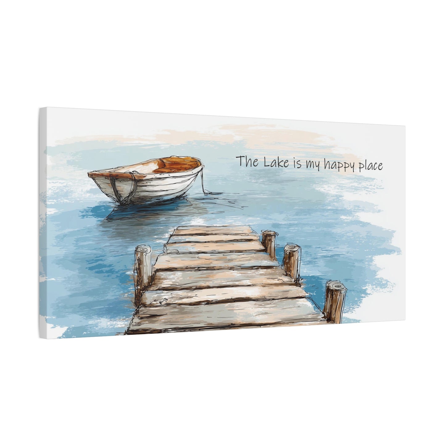 "Happy Place" Lake-Themed Canvas Wall Art, Nautical Home Decor, Relaxing Lake Vibes,