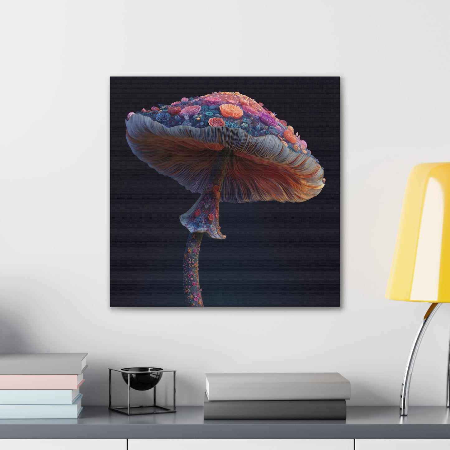 Flower Cap-Mushroom Canvas Art, Stretched Wall Decor, Bohemian Home Decor, Psychedelic Wall Art, Nature-Inspired Art