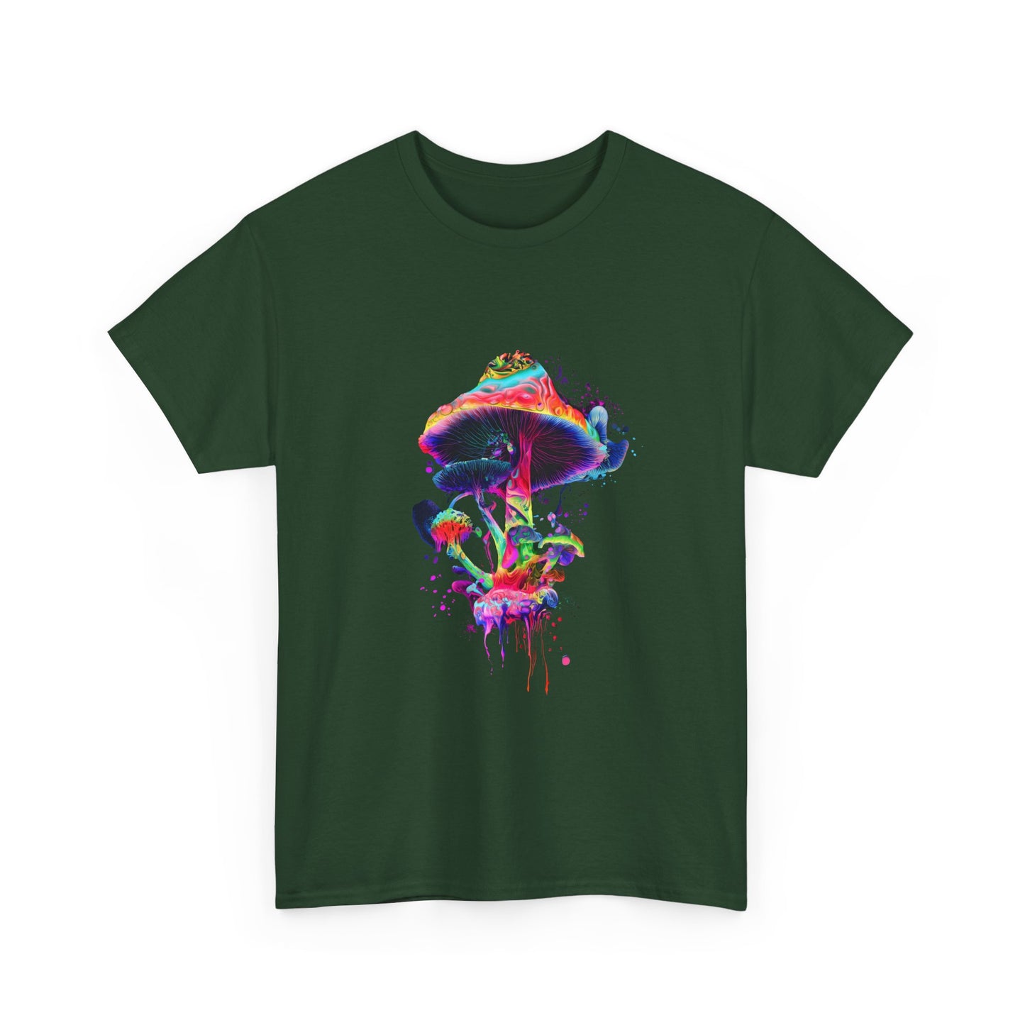 Colorful Psychedelic Mushroom Tee, Unisex Heavy Cotton T-Shirt, Vibrant Graphic Shirt, Perfect for Festivals, Eco-friendly Gift, Casual Wear