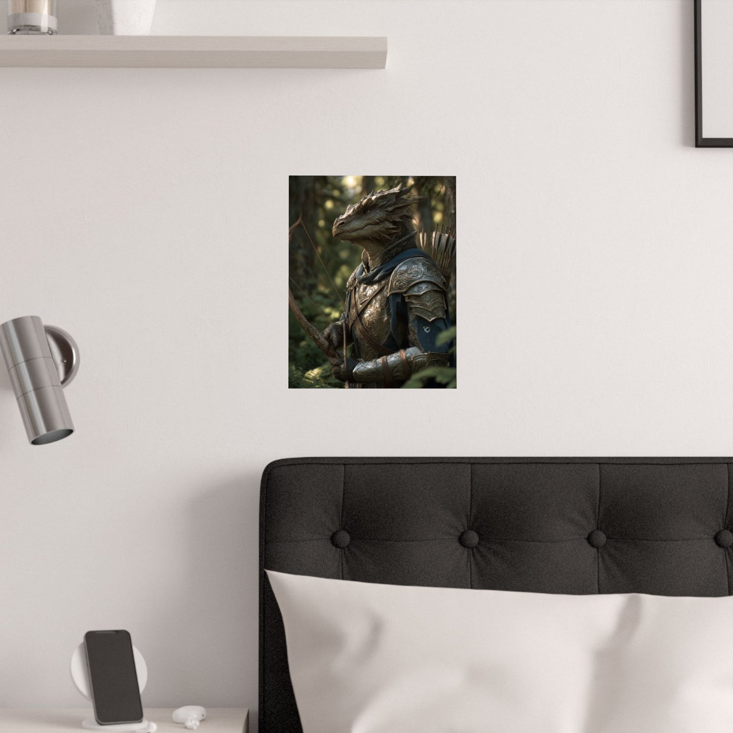 Fantasy Dragon Born Ranger Satin Paper Poster — Armored Dragon Born Ranger Wall Art