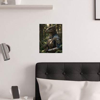 Fantasy Dragon Born Ranger Satin Paper Poster — Armored Dragon Born Ranger Wall Art