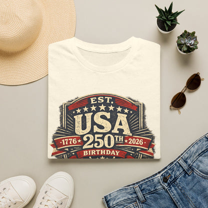 USA 250th Birthday T-Shirt — 1776-2026 Retro American Celebration Tee