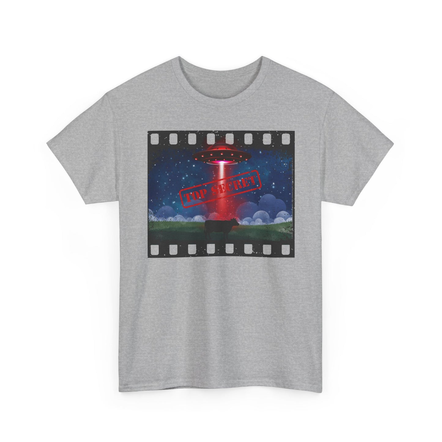 COW & UFO Tee | Unisex Heavy Cotton T-Shirt, Alien Design, Sci-Fi Merchandise, Casual Wear, Gift for Extraterrestrial Fans