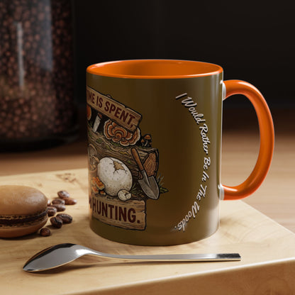 Mushroom Hunting Coffee Mug – "My Spore Time Is Spent" Rustic Forager Accent Mug