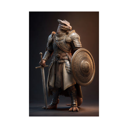 Dragonborn Paladine Satin Paper Poster — Fantasy Dragonborn Paladine Warrior Art Print