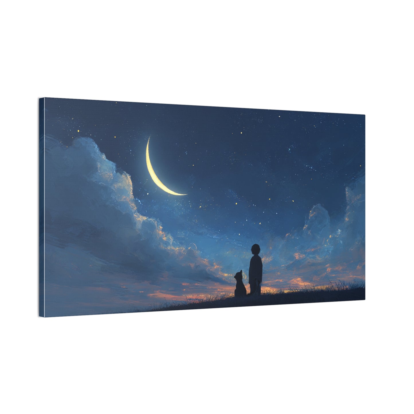 Canvas Wall Art - Night Sky Dreamscape, Cozy Home Decor, Pet Lovers Gift, Bedroom Wall Hanging, Inspirational Art Print
