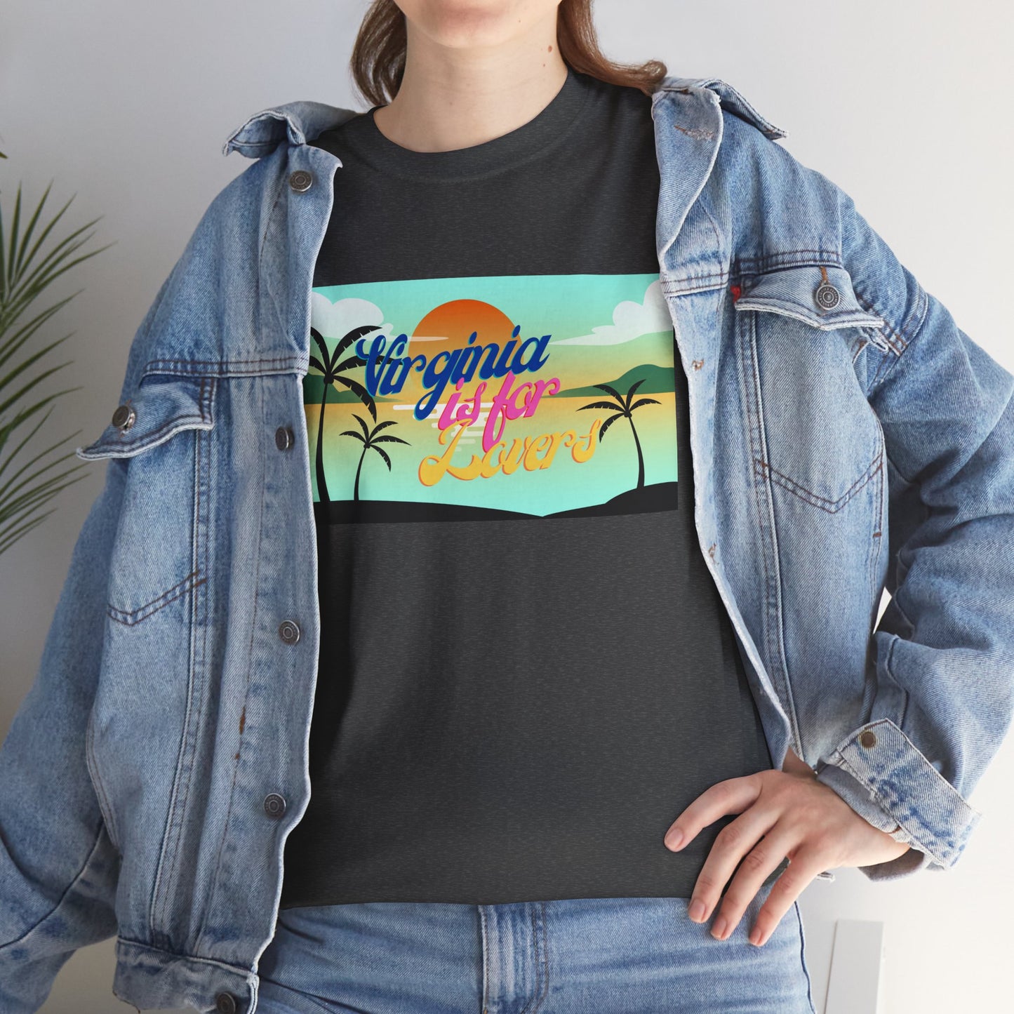 Virginia is for Lovers Dark -Vintage Sunset Graphic Tee, Beach Lover Shirt, Summer Vibe Unisex Tee, Gift for Vacation, Tropical Aesthetic Cotton Top