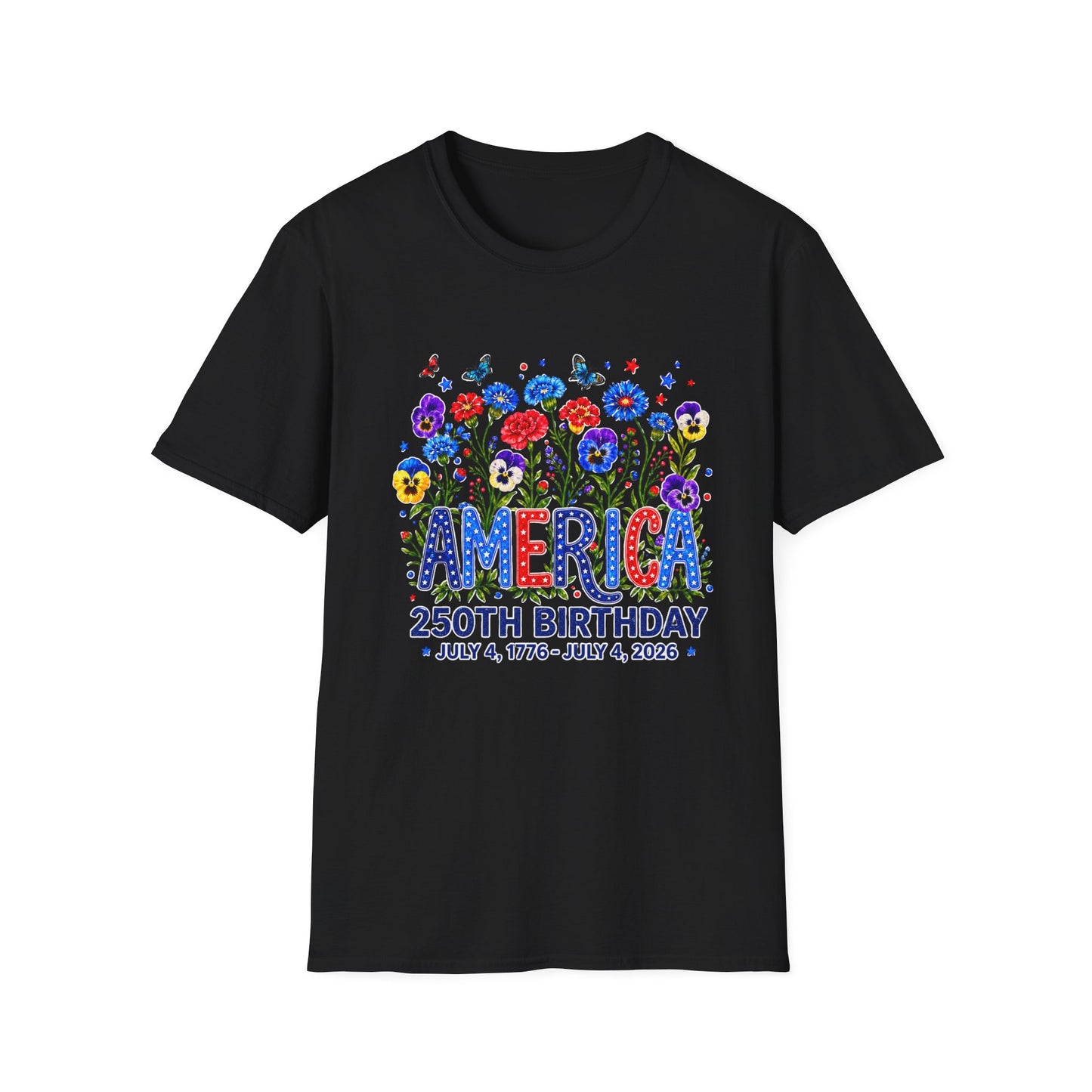 America 250th Birthday T-Shirt – July 4, 1776–2026 Patriotic Floral Tee