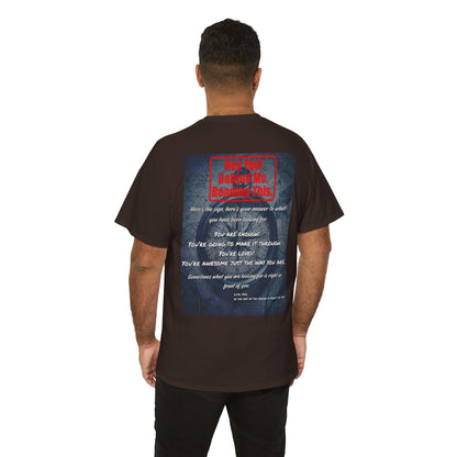 Hey You, The Answer. Motivational Back Print Tee — “Behind Me” Inspirational Graphic T‑Shirt