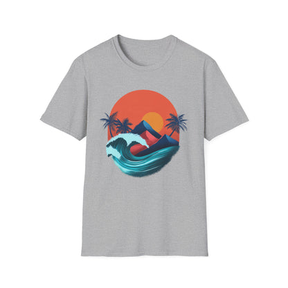 Surf Sunset Wave T-Shirt — Retro Palm Wave Beach Tee