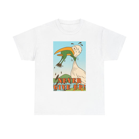 Never Give Up --Unisex Heavy Cotton Tee, Motivational T-Shirt, Supportive Apparel, Gift for Encouragement, Inspirational Wear