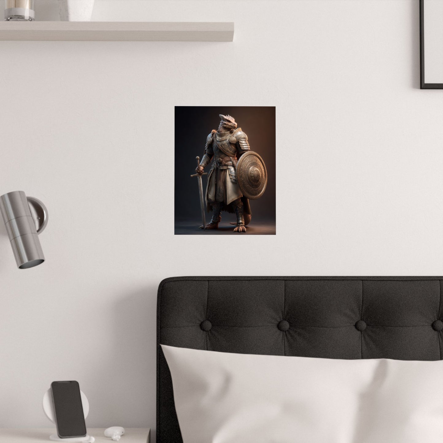 Dragonborn Paladine Satin Paper Poster — Fantasy Dragonborn Paladine Warrior Art Print