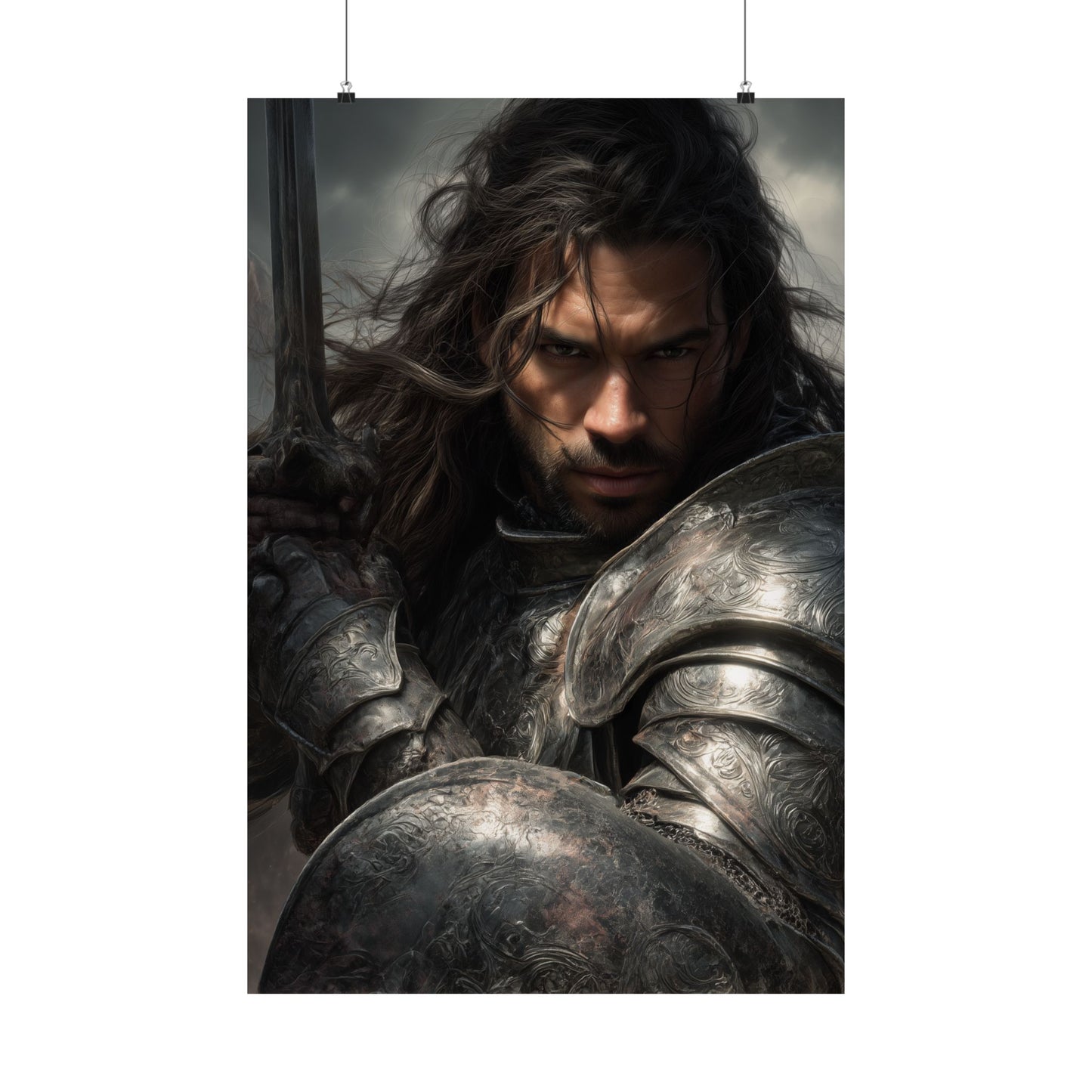 Medieval Knight Matte PAPER POSTER — Dark Fantasy Warrior Wall Art