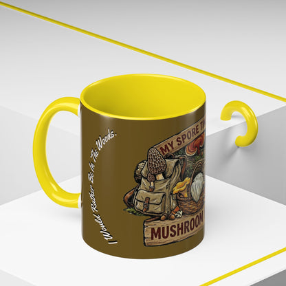 Mushroom Hunting Coffee Mug – "My Spore Time Is Spent" Rustic Forager Accent Mug