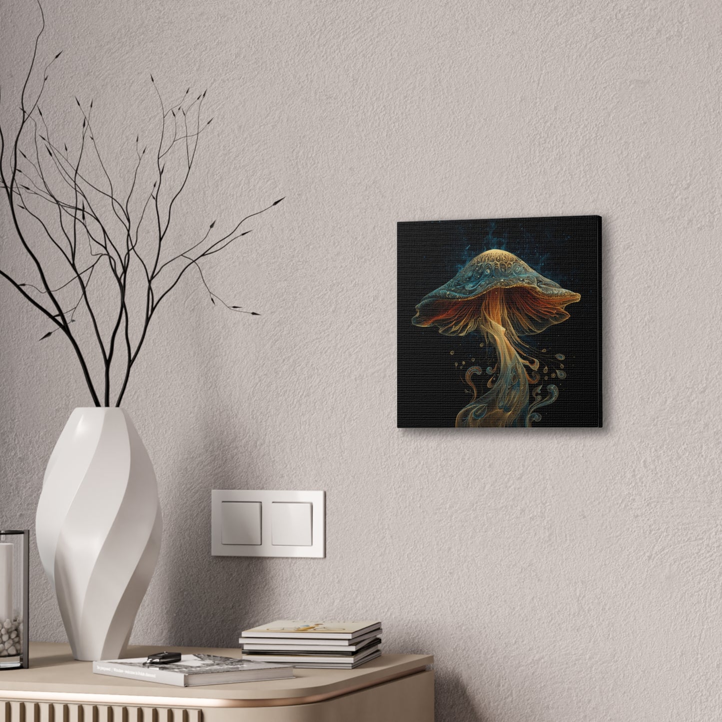Floating High-Mushroom Canvas Art, Stretched Wall Decor, Bohemian Home Decor, Psychedelic Wall Art, Nature-Inspired Art