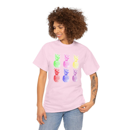 Colorful Pineapple Tee for Summer Fun, Unisex Heavy Cotton T-Shirt, Tropical Shirt, Beachwear, Casual Outfit