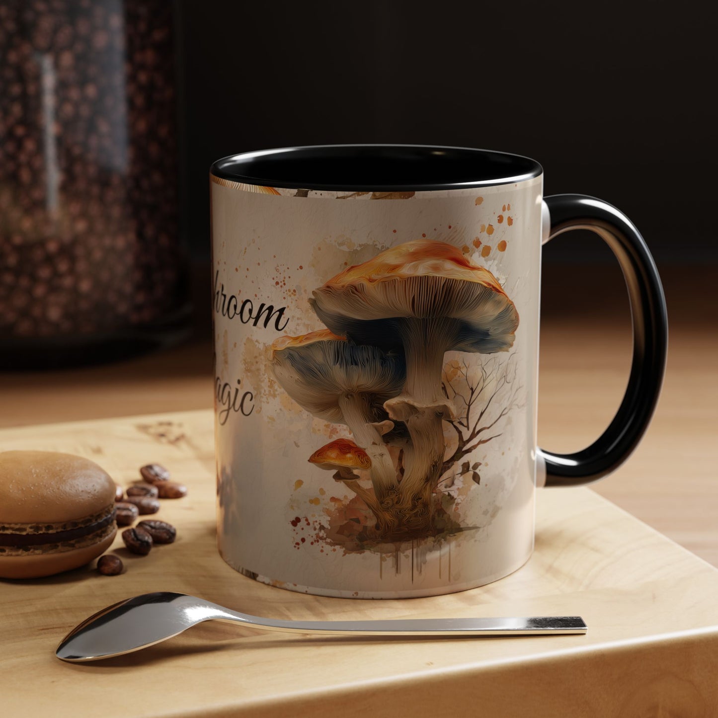 Mushroom Magic Accent Coffee Mug — 11/15oz Ceramic Cup with Woodland Fungi Design