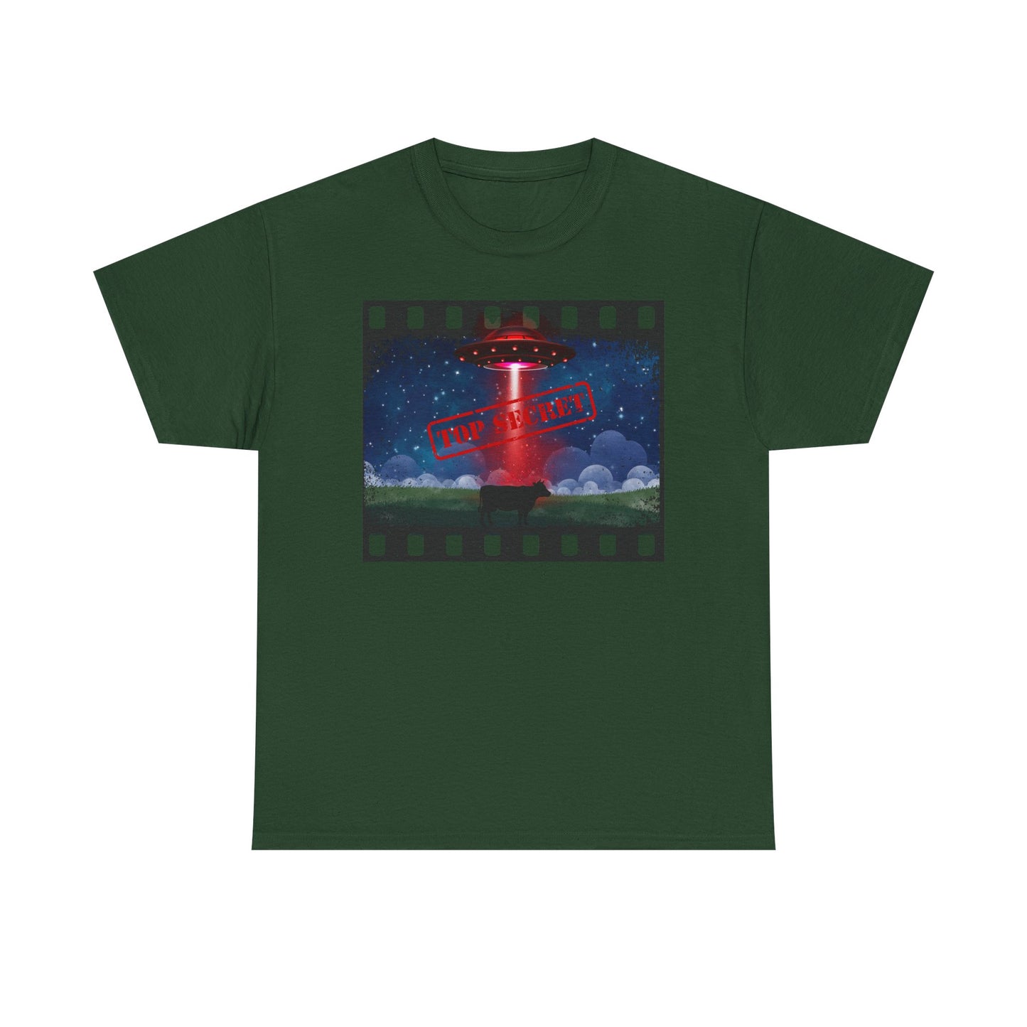 COW & UFO Tee | Unisex Heavy Cotton T-Shirt, Alien Design, Sci-Fi Merchandise, Casual Wear, Gift for Extraterrestrial Fans