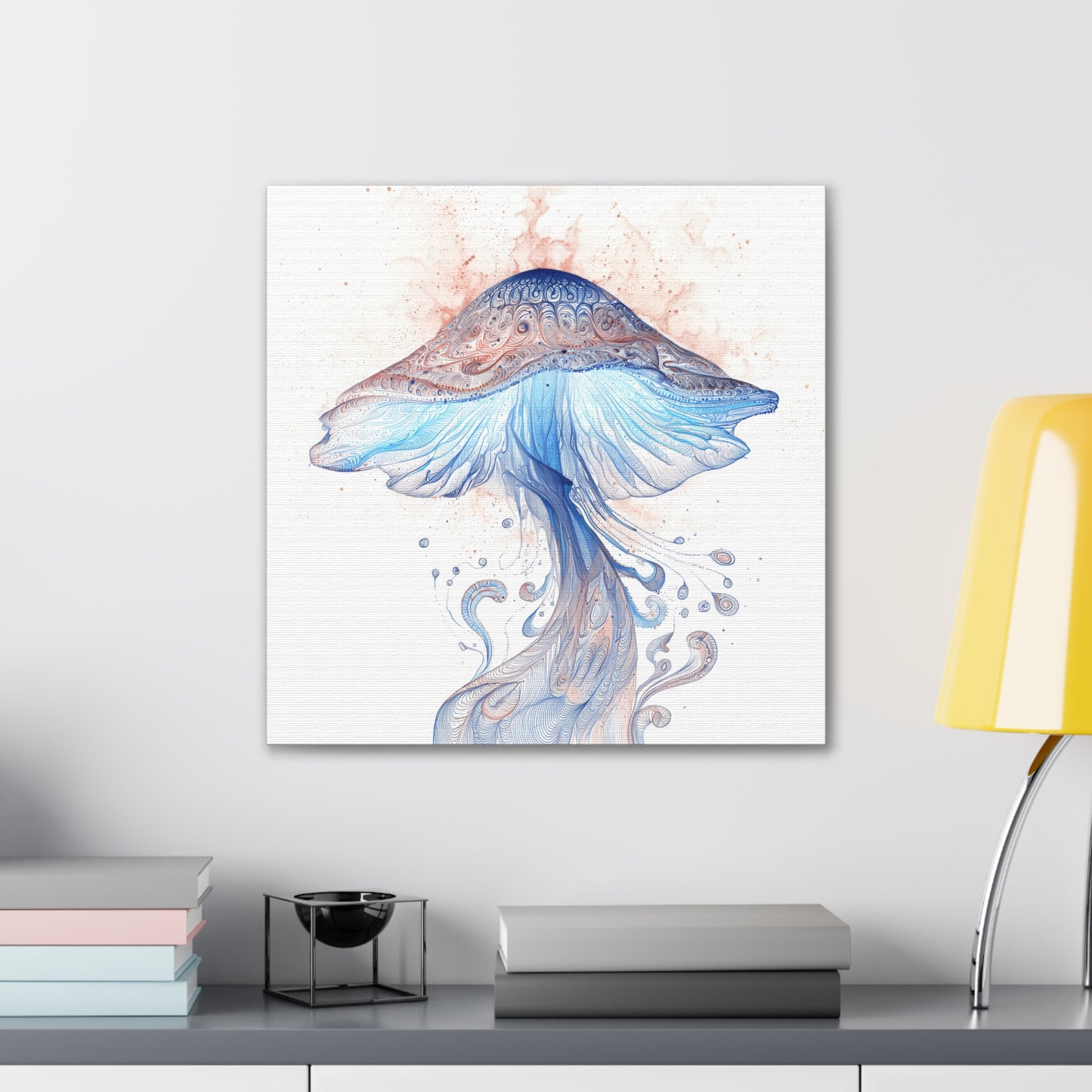 Floating High Inverse -Mushroom Canvas Art, Stretched Wall Decor, Bohemian Home Decor, Psychedelic Wall Art, Nature-Inspired Art