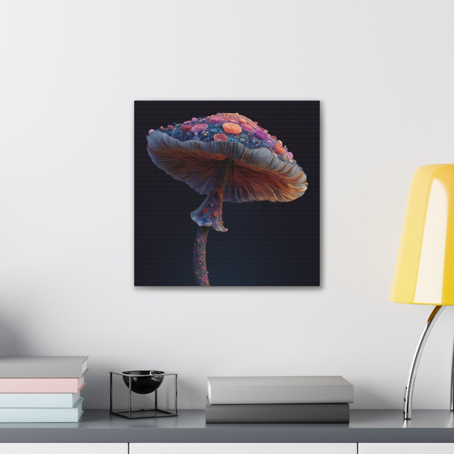 Flower Cap-Mushroom Canvas Art, Stretched Wall Decor, Bohemian Home Decor, Psychedelic Wall Art, Nature-Inspired Art