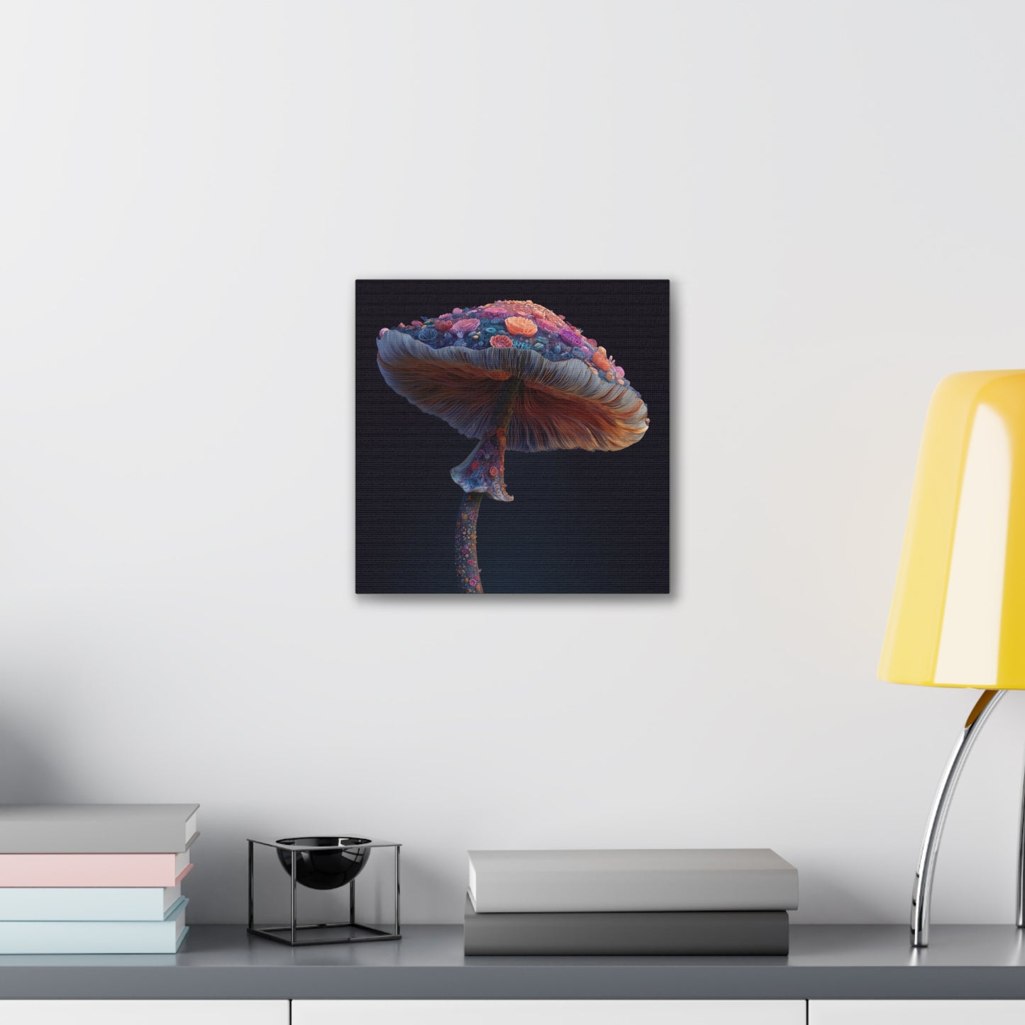 Flower Cap-Mushroom Canvas Art, Stretched Wall Decor, Bohemian Home Decor, Psychedelic Wall Art, Nature-Inspired Art