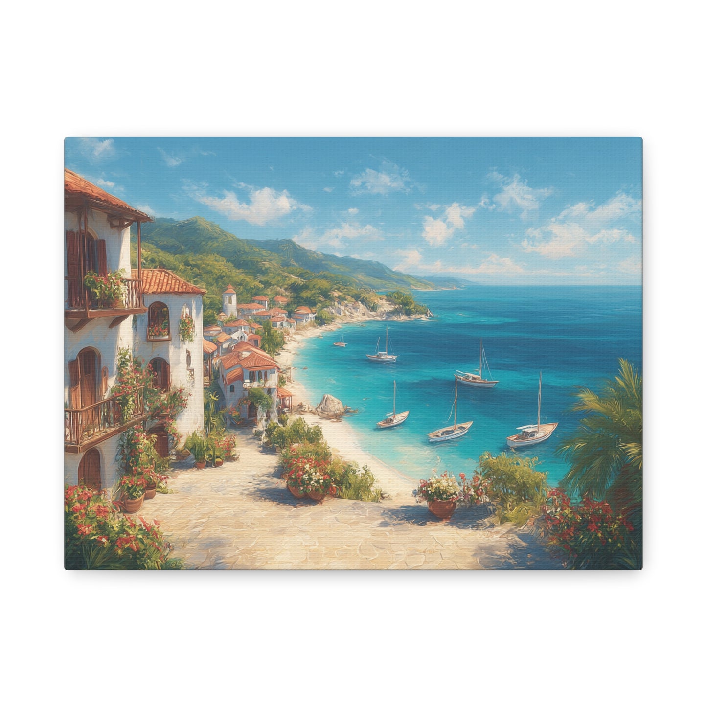 Village by the Sea -Coastal Serenity Canvas Print, Beach Decor, Wall Art for Home, Gift for Beach Lovers