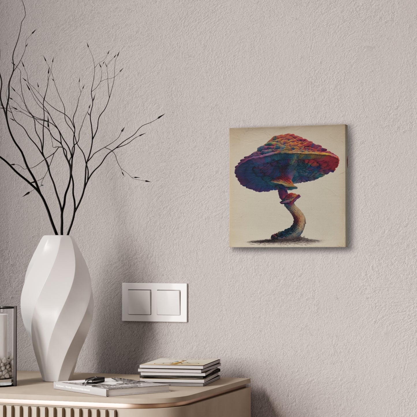Feel the Rainbow -Mushroom Canvas Art, Stretched Wall Decor, Bohemian Home Decor, Psychedelic Wall Art, Nature-Inspired Art