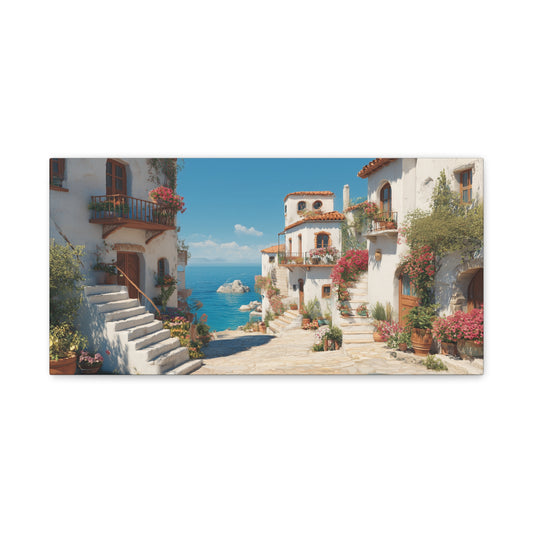 Coastal Village Matte Canvas Art, Mediterranean Decor, Beach House Wall Art, Home Gallery, Vacation Vibes, Gift for Travel Lovers