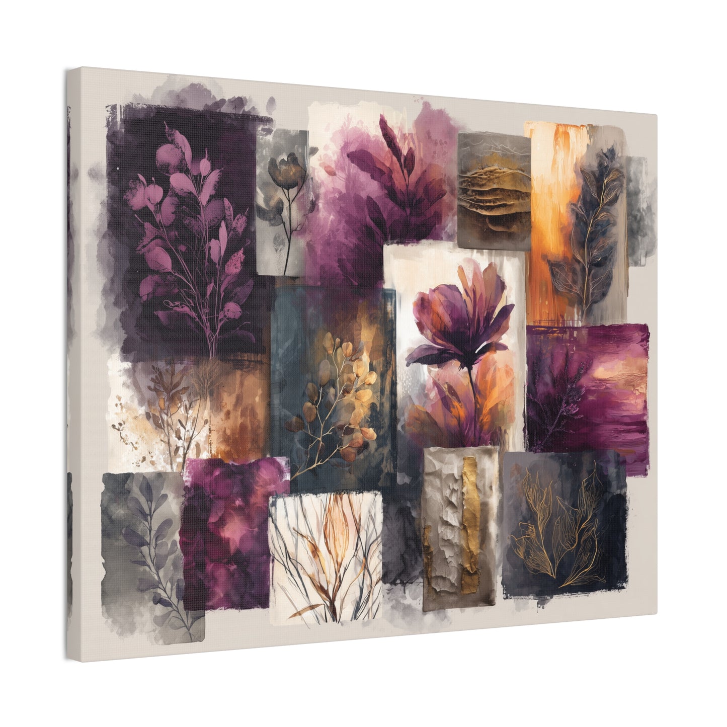 Golden Plum Series #3 Floral Canvas Wall Art, Abstract Flowers Print, Home Decor, Living Room Artwork, Purple and Gold Wall Decor