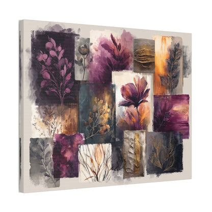 Golden Plum Series #3 Floral Canvas Wall Art, Abstract Flowers Print, Home Decor, Living Room Artwork, Purple and Gold Wall Decor