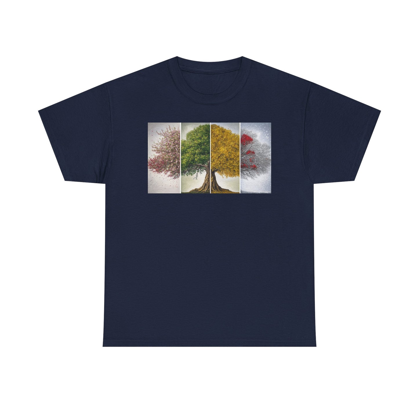 Seasonal Tree Unisex Heavy Cotton Tee | Nature Lover Gift, Fall Fashion, Eco-Friendly Apparel, Casual Wear, Outdoor Adventure
