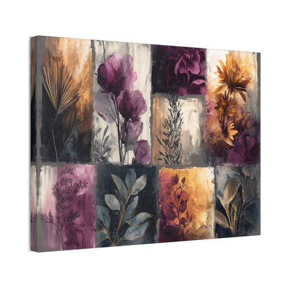 Golden Plum Series #1 Floral Canvas Wall Art, Abstract Flowers Print, Home Decor, Living Room Artwork, Purple and Gold Wall Decor