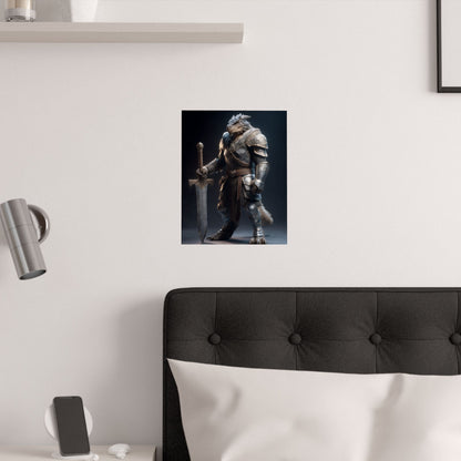 Fantasy Dragon Born Knight Satin Paper Poster — Armored Dragonborn Warrior Wall Art
