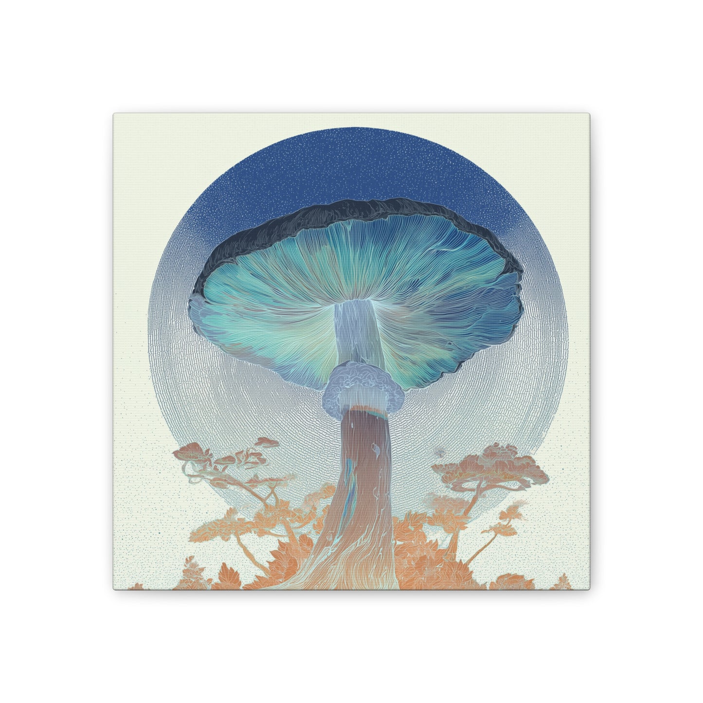 Forest Light Inverse-Mushroom Canvas Art, Stretched Wall Decor, Bohemian Home Decor, Psychedelic Wall Art, Nature-Inspired Art