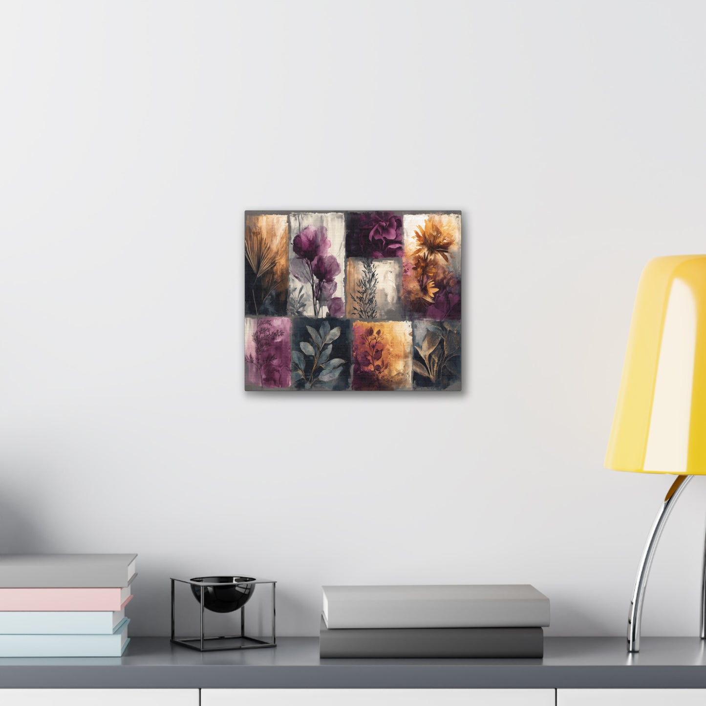 Golden Plum Series #1 Floral Canvas Wall Art, Abstract Flowers Print, Home Decor, Living Room Artwork, Purple and Gold Wall Decor