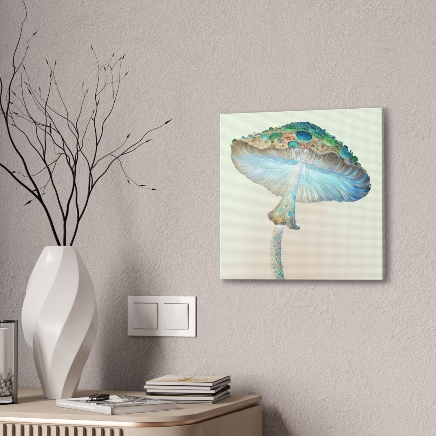 Flower Cap Inverse -Mushroom Canvas Art, Stretched Wall Decor, Bohemian Home Decor, Psychedelic Wall Art, Nature-Inspired Art