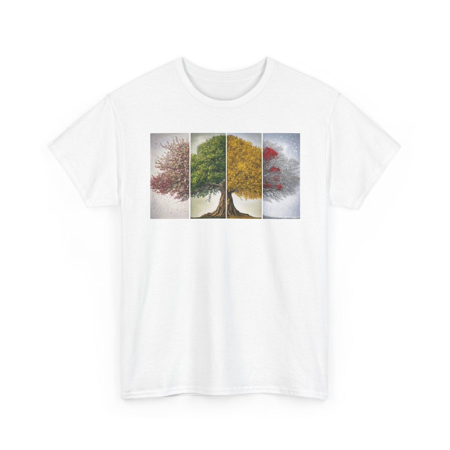 Seasonal Tree Unisex Heavy Cotton Tee | Nature Lover Gift, Fall Fashion, Eco-Friendly Apparel, Casual Wear, Outdoor Adventure
