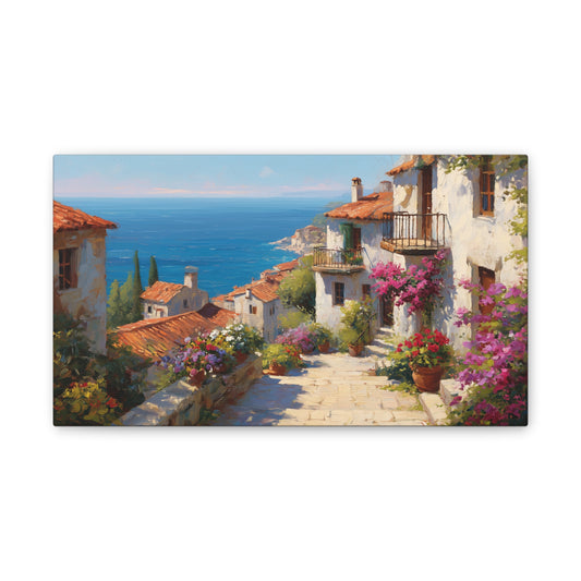 Stretched Canvas Art Print, Coastal Village Decor, Nautical Wall Art, Beach House Decor, Gift for Ocean Lovers
