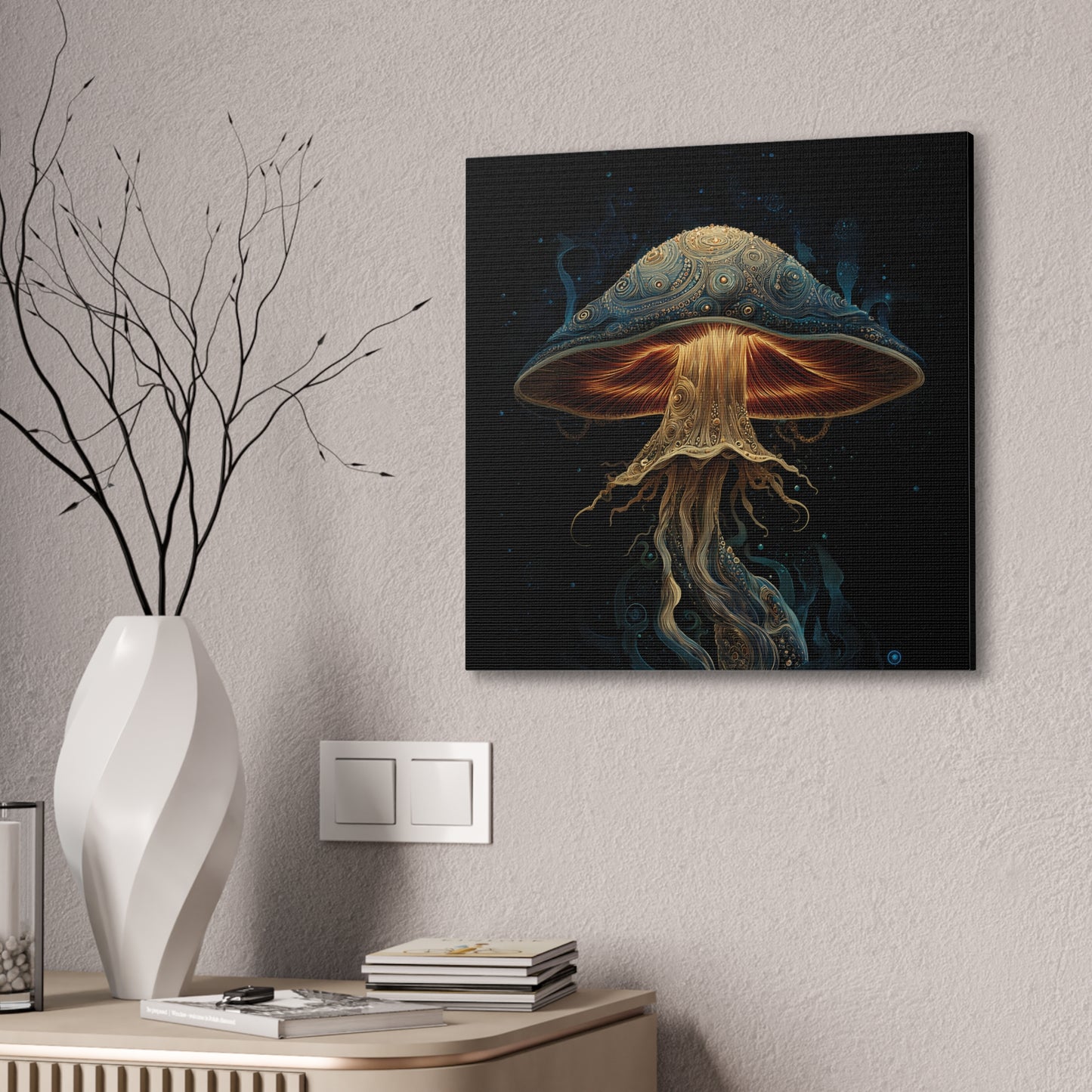 Nightlight -Mushroom Canvas Art, Stretched Wall Decor, Bohemian Home Decor, Psychedelic Wall Art, Nature-Inspired Art