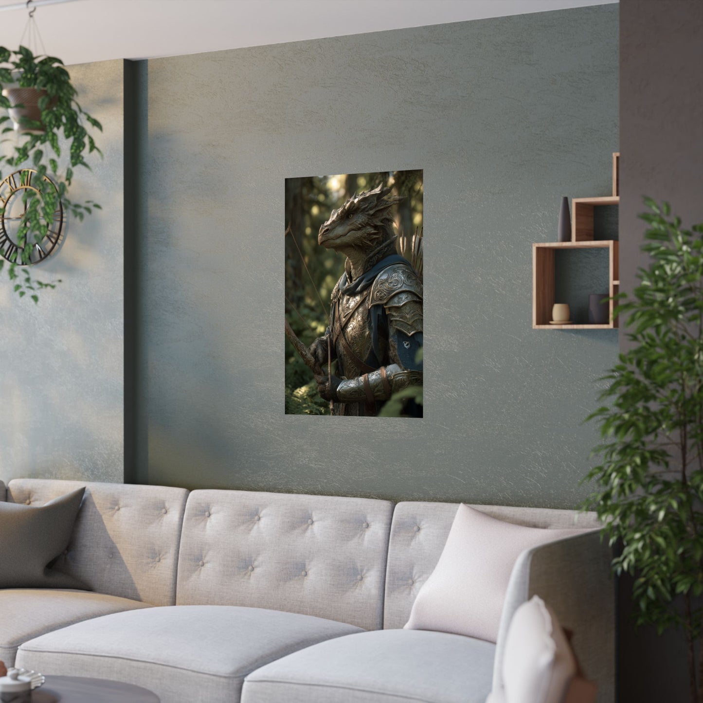 Fantasy Dragon Born Ranger Satin Paper Poster — Armored Dragon Born Ranger Wall Art