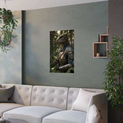 Fantasy Dragon Born Ranger Satin Paper Poster — Armored Dragon Born Ranger Wall Art