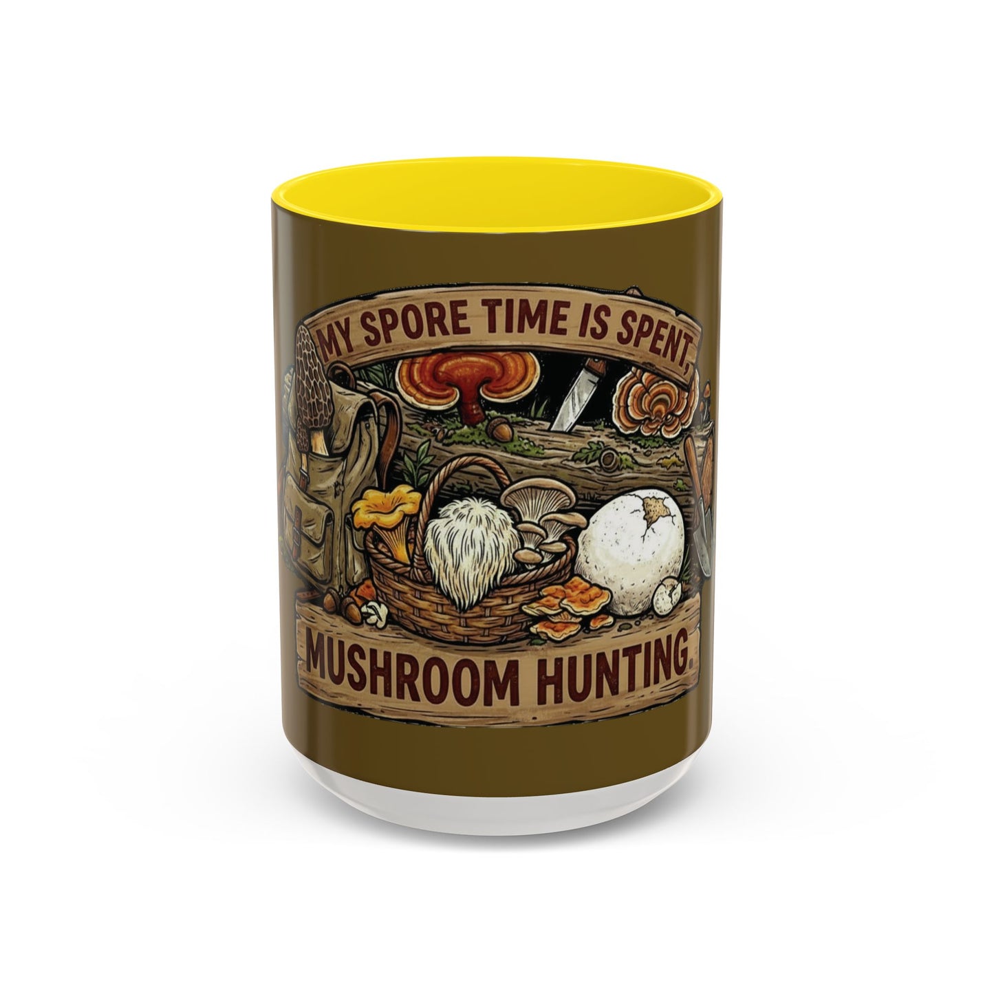 Mushroom Hunting Coffee Mug – "My Spore Time Is Spent" Rustic Forager Accent Mug