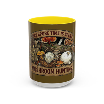 Mushroom Hunting Coffee Mug – "My Spore Time Is Spent" Rustic Forager Accent Mug