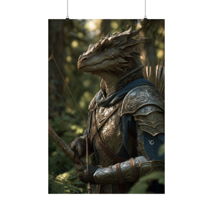Fantasy Dragon Born Ranger Satin Paper Poster — Armored Dragon Born Ranger Wall Art