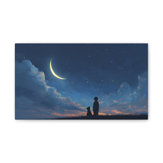 Canvas Wall Art - Night Sky Dreamscape, Cozy Home Decor, Pet Lovers Gift, Bedroom Wall Hanging, Inspirational Art Print