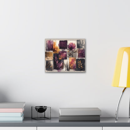 Golden Plum Series #2 -Floral Canvas Wall Art, Abstract Flowers Print, Home Decor, Living Room Artwork, Purple and Gold Wall Decor