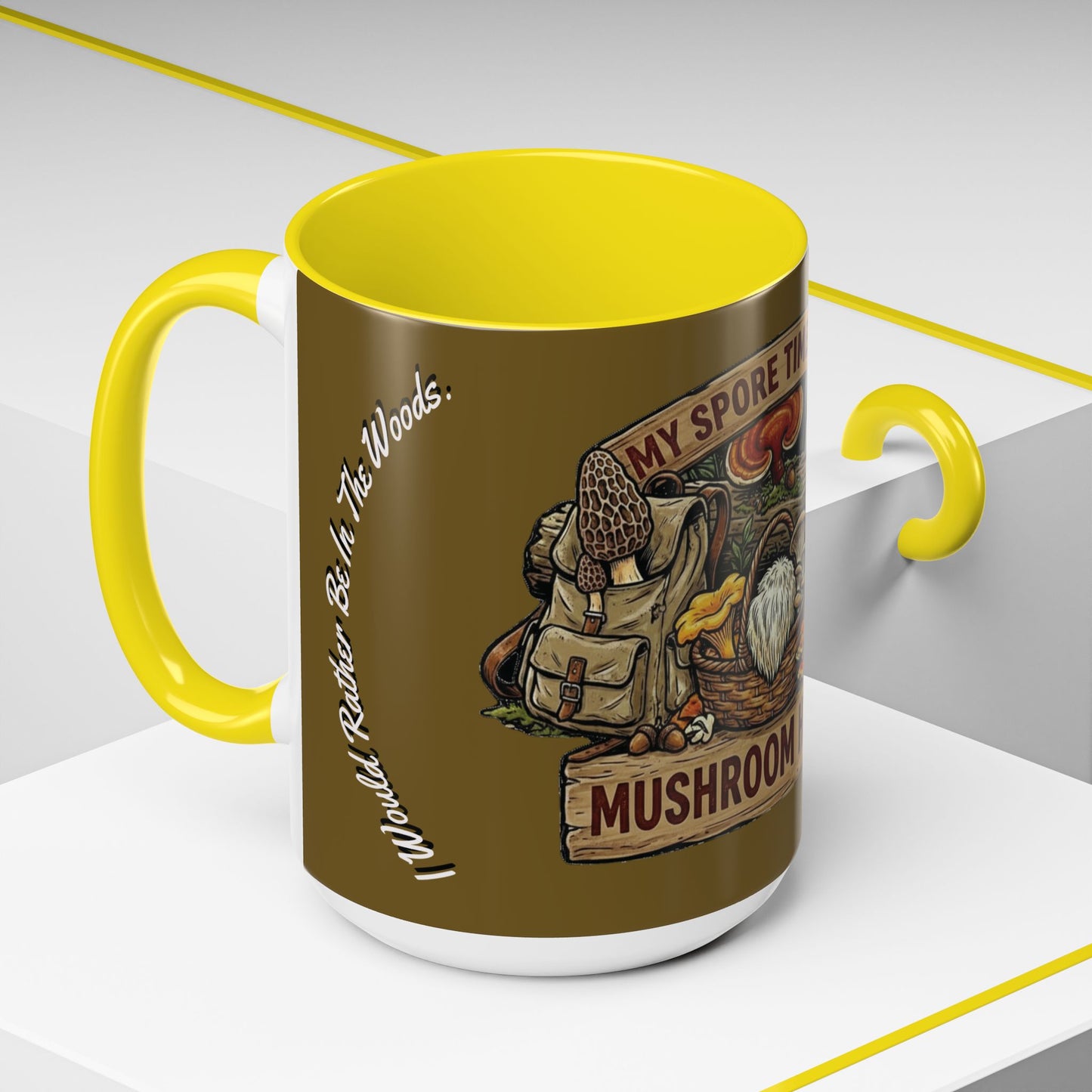 Mushroom Hunting Coffee Mug – "My Spore Time Is Spent" Rustic Forager Accent Mug