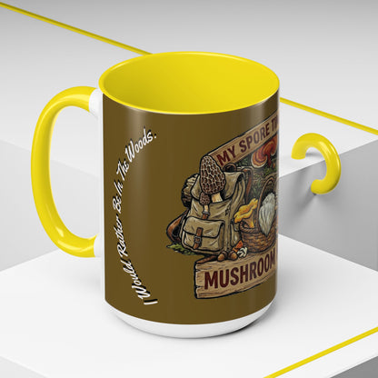 Mushroom Hunting Coffee Mug – "My Spore Time Is Spent" Rustic Forager Accent Mug