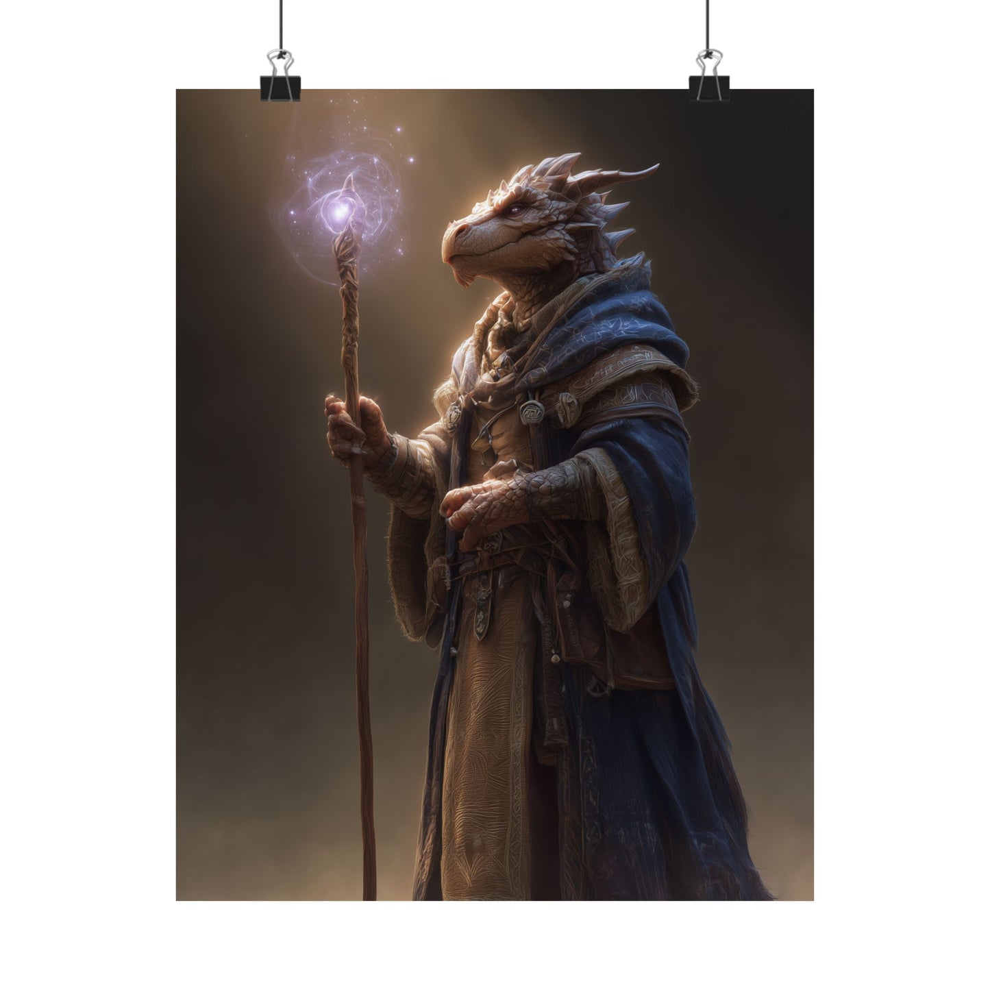 Dragonborn Wizard Satin Poster — Fantasy Dragonborn Mage Art Print